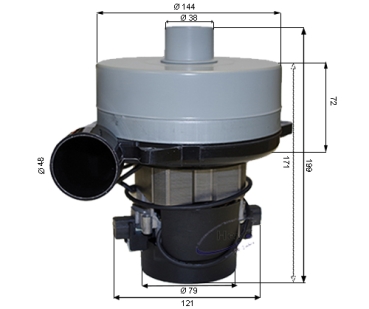 Vacuum motor 24 V 600 W two stage tangential + nozzle