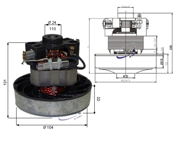 Vacuum motor 230 V 800 W single stage TP