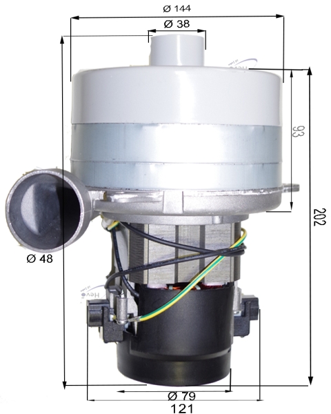 Saugmotor 230 V 1500 W dreistufig TP mit Seitenrohr + Stutzen